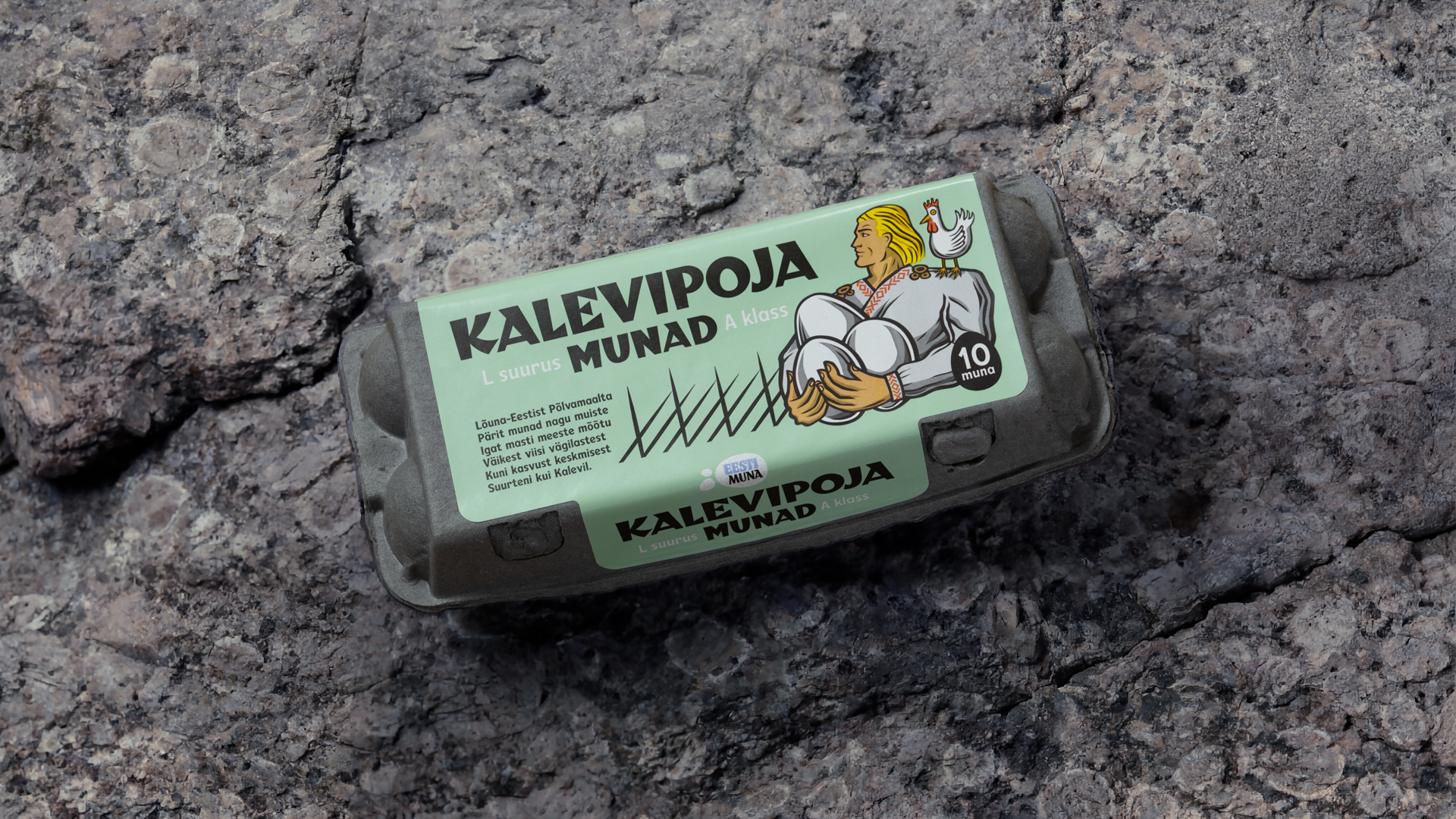 Pakendidisain Munad Muna Munakarp Kalevipoja munad Eesti Muna OÜ Kalevipojamuna Kuldmuna