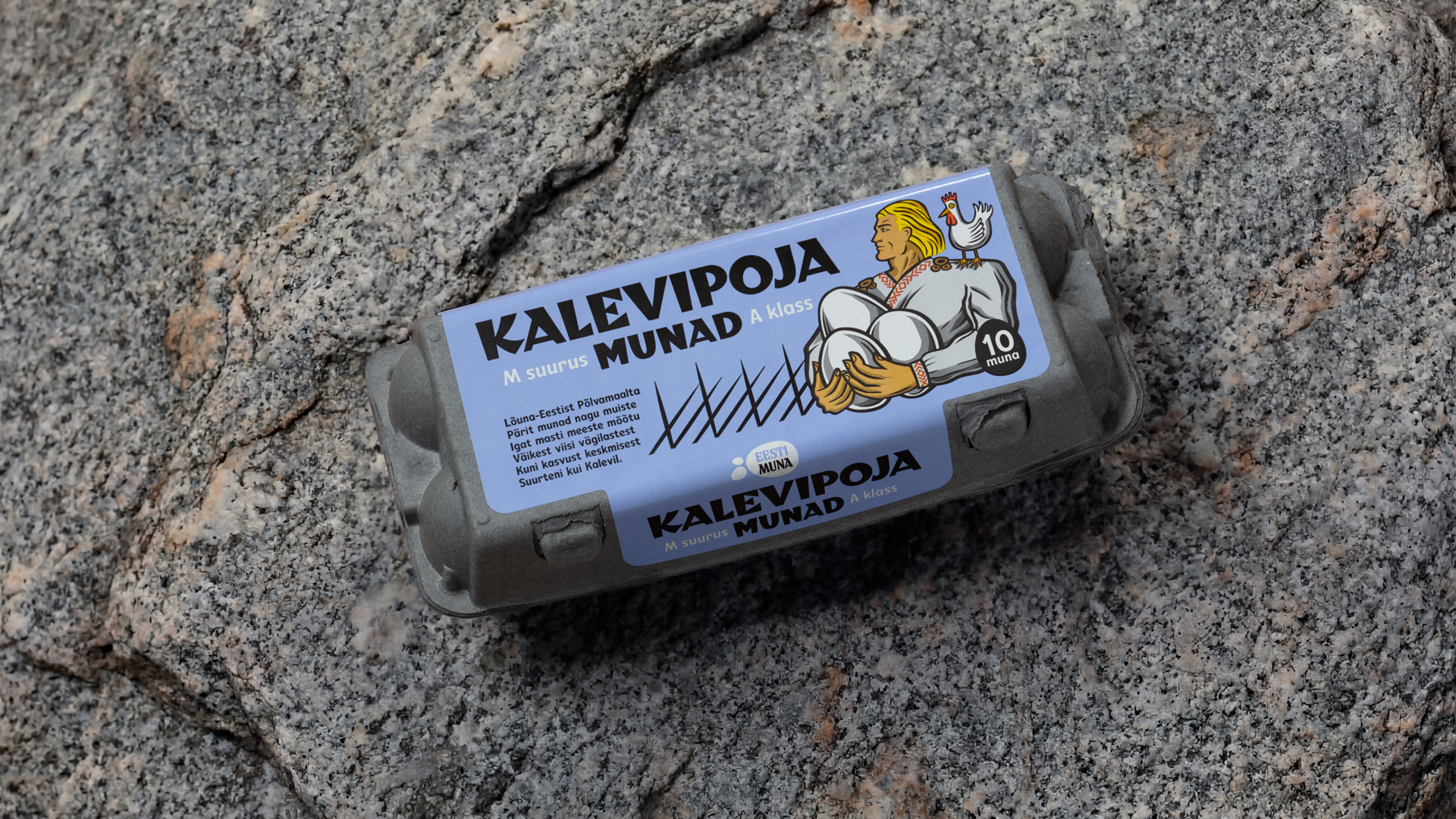 Pakendidisain Munad Muna Munakarp Kalevipoja munad Eesti Muna OÜ Kalevipojamuna Kuldmuna