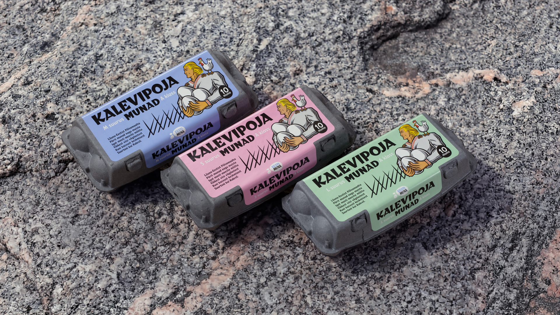 Pakendidisain Munad Muna Munakarp Kalevipoja munad Eesti Muna OÜ Kalevipojamuna Kuldmuna